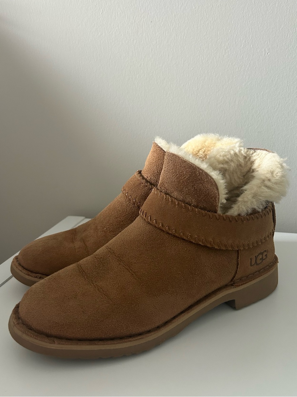 UGG McKay Chestnut Suede Fur Cuff Ankle Boots